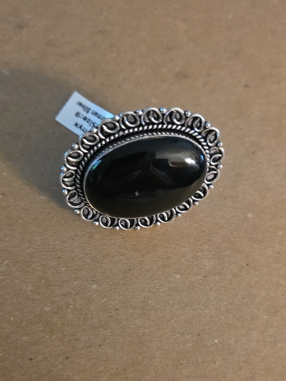 Vintage-Inspired Black Stone Oval Ring Size 9